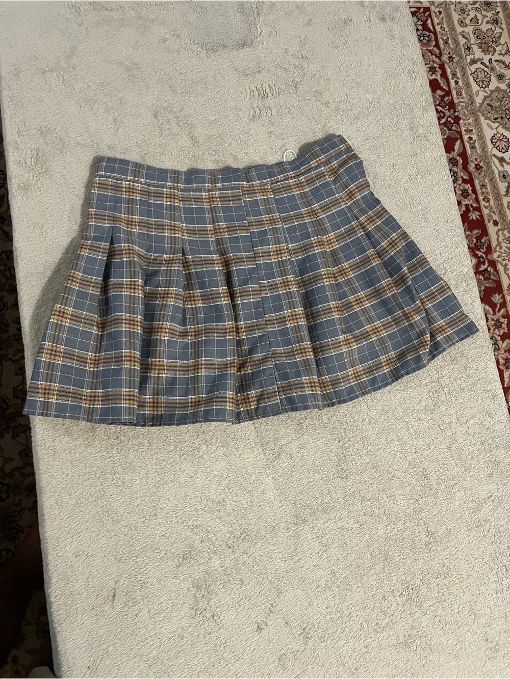 Preppy Plaid Mini Skirt in Gray and Tan - Women's Skirt size 30x15 - Picture 2 of 3